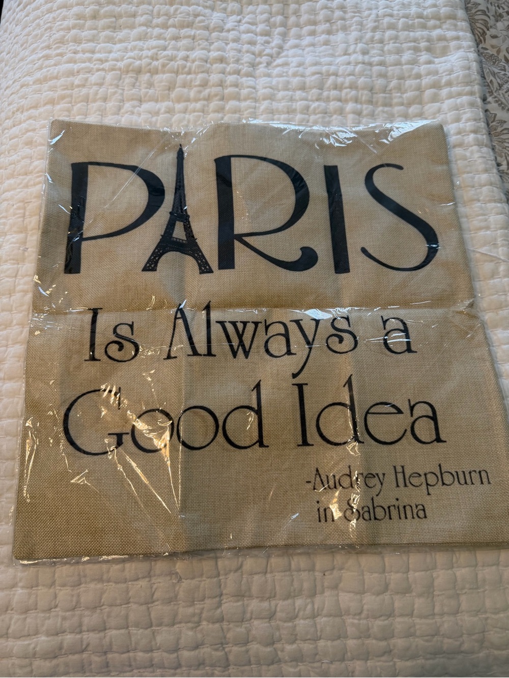 Paris Is Always A Good Idea Decorative Burlap pillow cover- Black on Natural